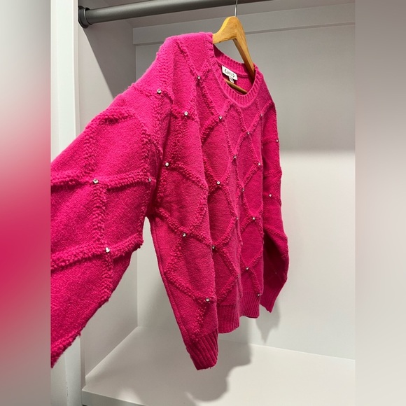 Nanette Nanette Lepore Pink Diamond Knit Crystal Sweater size XL NEW oversized - Picture 3 of 9